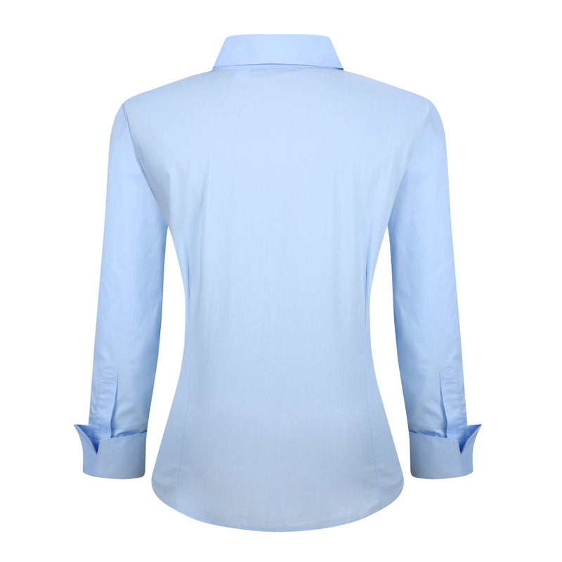 Alex Vando Womens Dress Shirts Wrinkle Free Regular Fit Long Sleeve Stretch Work Shirt,Blue,L - Image 2